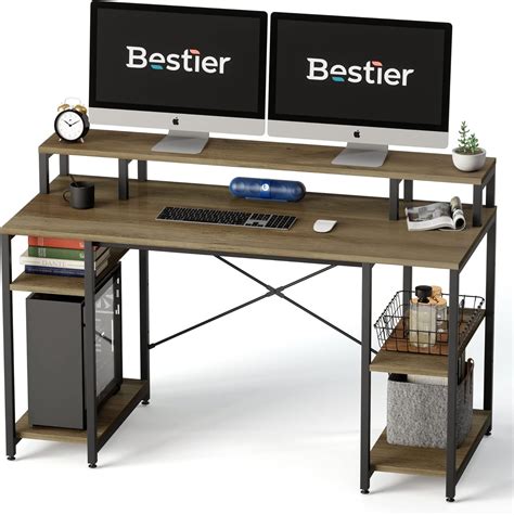 Buy Bestier Computer Desk with Monitor Shelf, 55 Inches Gaming Desk ...