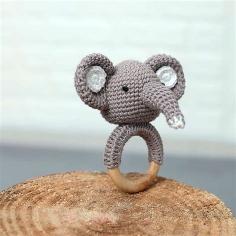 Buy SYCAMORE EAST Wood Baby Rattle for Newborn, Crochet Bunny Rattle ...