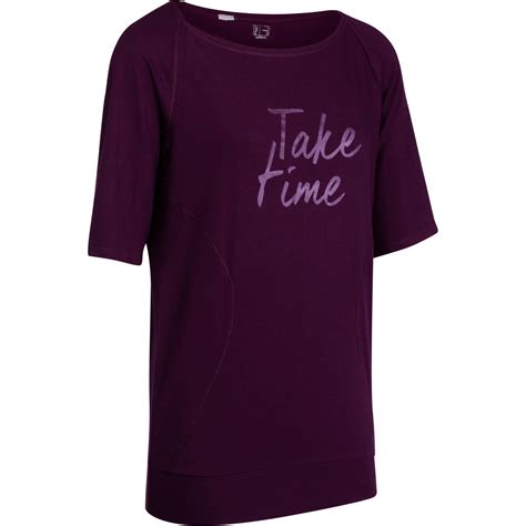 Women's 3/4-Sleeved Gentle Gym Yoga and Pilates T-Shirt - Burgundy