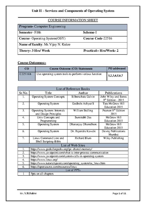 Unit II: Services & Components of Operating System (OSY) Handout - Studocu
