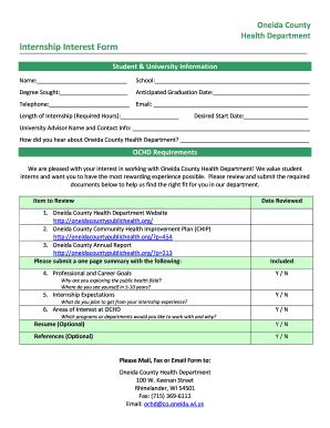 Fillable Online oneidacountypublichealth Internship Interest Form ...