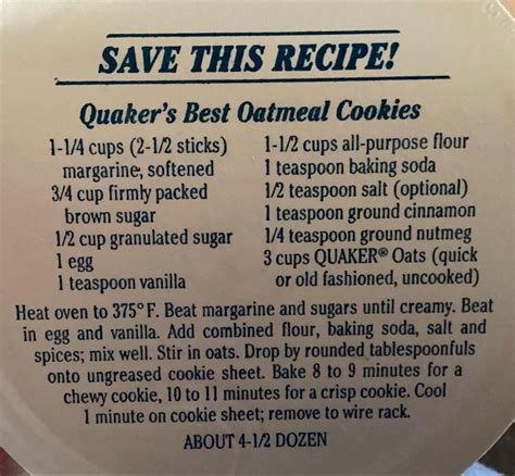 Quaker's Original Oatmeal Cookies Recipe
