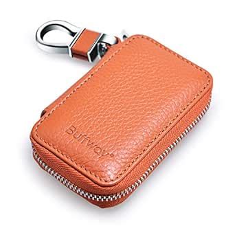 Buffway Car Keychain,Genuine Leather Car Smart Key Chain Coin Holder ...