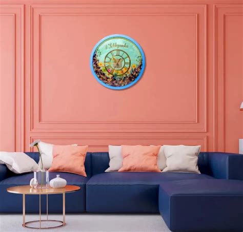 Buy Resin Varmala Preserved Wall Clock in Blue Round Shape – ClassyArtZ.com