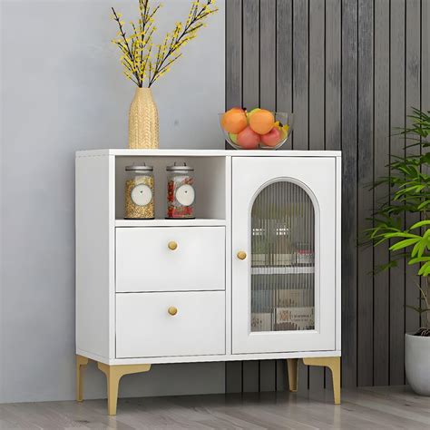 Vandana Interiors Modern 28" White Wood Display Stand with Glass Doors ...
