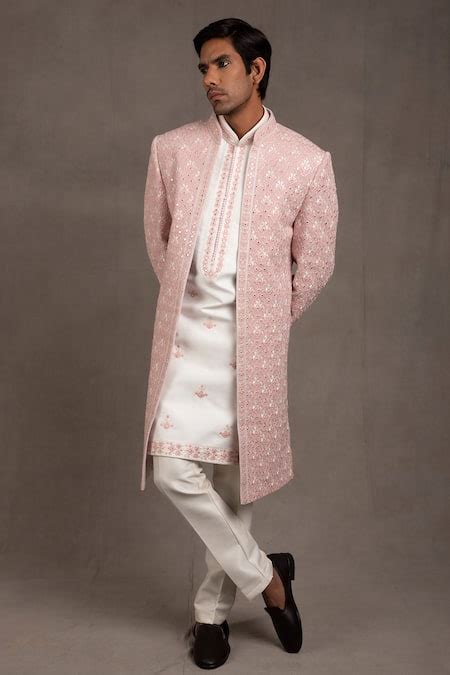 Buy Pink Jacket - Blended Silk Embroidered Floral Sherwani And Kurta ...