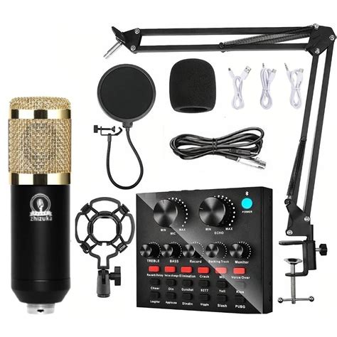 ZHIZUKA BM800 Condenser Microphone Set V8 Sound Card Mixer Amplifier ...