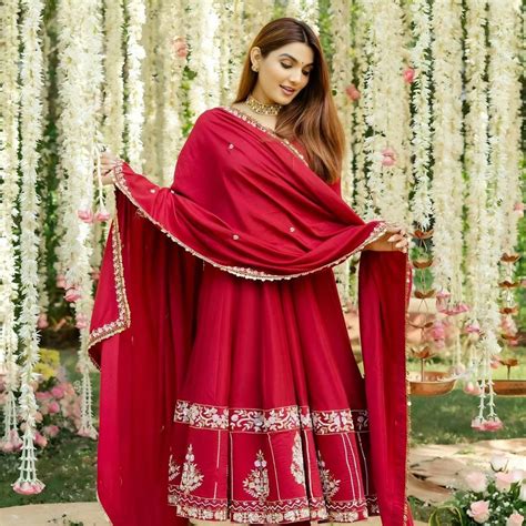 Red Designer Roman Silk Anarkali Suit Set with Heavy Multi E