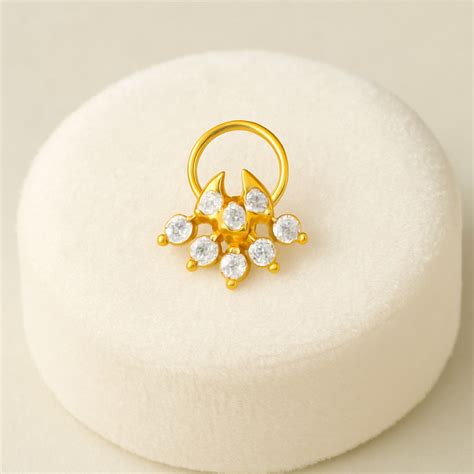 White CZ in Crescent Drop Ethnic Nose Pin - Sterling Silver Gold Plate