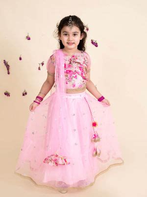 Buy Pspeaches Girls Pink Floral Print Dupion Lehenga & Choli With ...