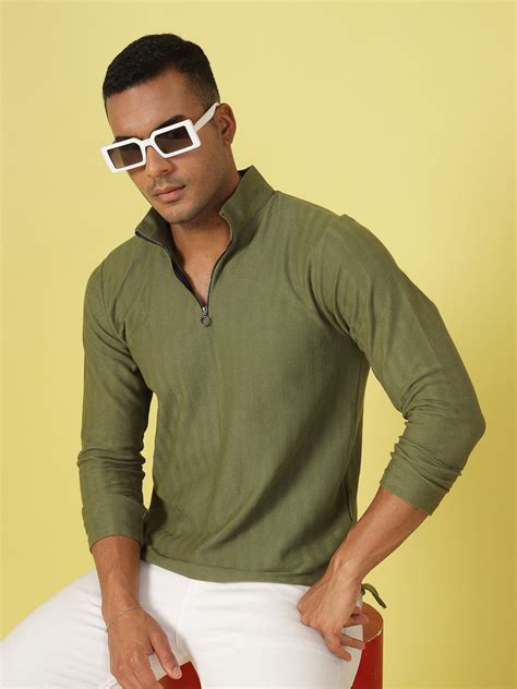 Herringbone High Neck Zipper T-Shirt – rigoindia