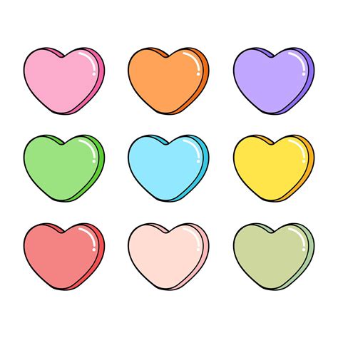 Heart-shaped conversation hearts Valentines Day rainbow candy sweets ...