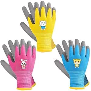 HASTHIP® 3 Pairs Kids Rubber Gardening Gloves with Protective Rubber ...