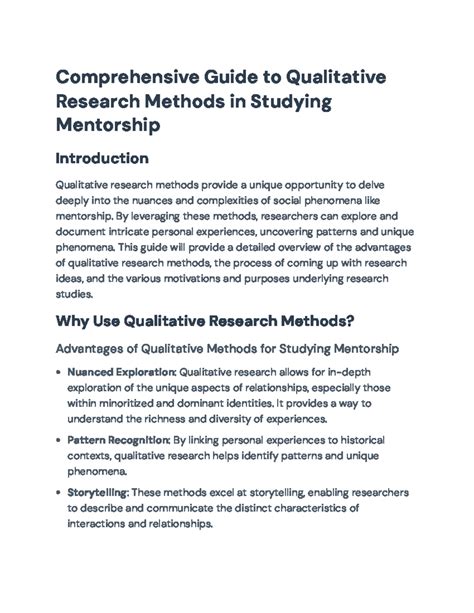 Qualitative Research Methods Guide for Mentorship Studies - Comprehensive Guide to Qualitative ...