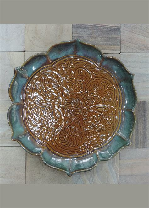 Get Brown And Olive Green Ceramic Platter at ₹ 999 | LBB Shop