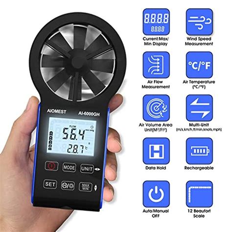 CFM Wind Speed Meter, AIOMEST Rechargeable HVAC Anemometer Measuring W ...