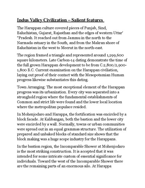 Indus Valley Civilization , Salient features - Indus Valley ...