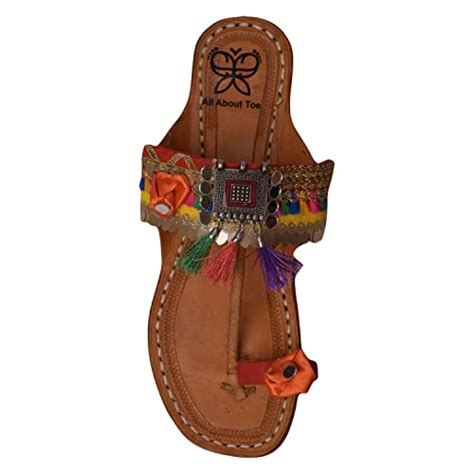 ALL ABOUT TOE Women's Boho Banjara Kolhapuri Shoes|Flat Multicolour 6 ...
