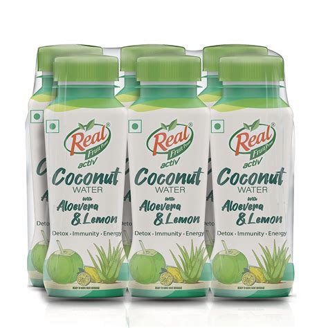 Real Activ Coconut Water with Aloe Vera, Lemon 200ml (Pack of 6 ...