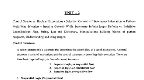 Python Notes: Control Structures & Boolean Expressions (Unit 2) - Studocu