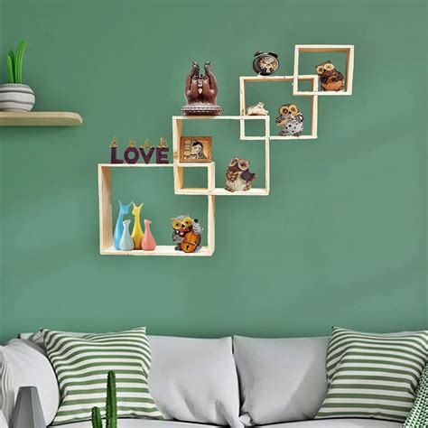 Urabne Chic Pine Wood Wall Shelf, Wall Mounted Tier Square Shaped ...