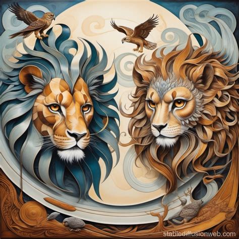 Two Pans Stylized Scales: Lion vs Owl | Stable Diffusion Online