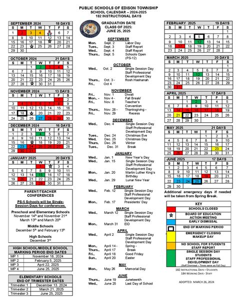 Edison Township Public Schools Calendar 2025 in PDF - School Calendar Info