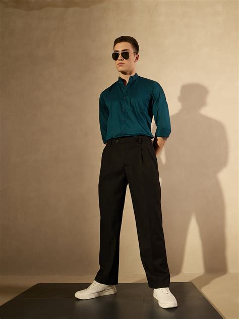 Men's Black Korean Baggy Fit Double Pleated Trouser – Dennison Fashion ...