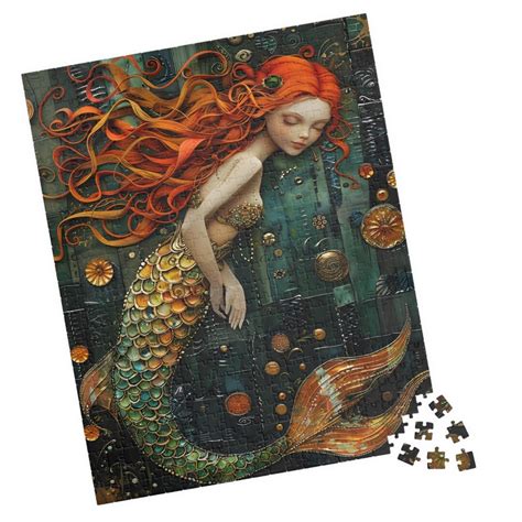 Beautiful Young Mermaid With Red Hair Jigsaw. Boho Orange Water Nymph ...