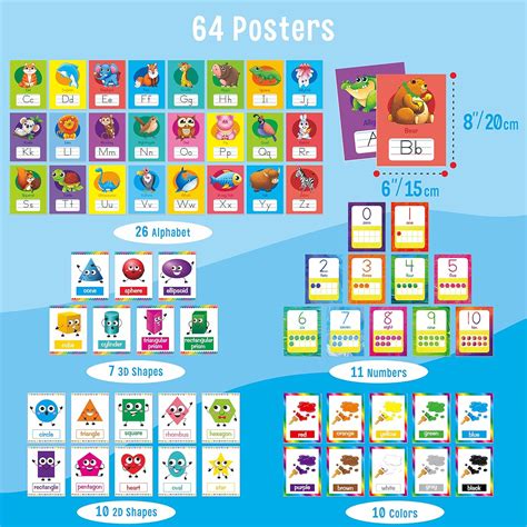 Buy 64 PCS Educational Cards, Laminated Water/Tear Proof Preschool ...