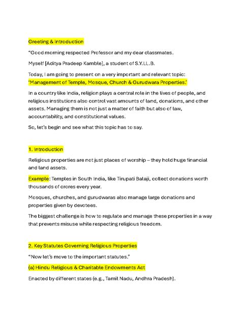 S.Y.LL.B. Presentation Notes: Management of Religious Properties in ...