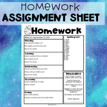 Image result for Homework Assignment Sheet