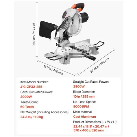 VEVOR Compound Miter Saw 10-Inch Blade 15 Amp Motor 60-Tooth Corded ...