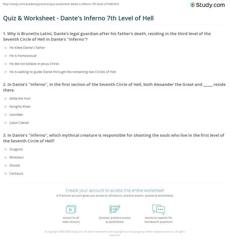 Quiz & Worksheet - Dante's Inferno 7th Level of Hell | Study.com