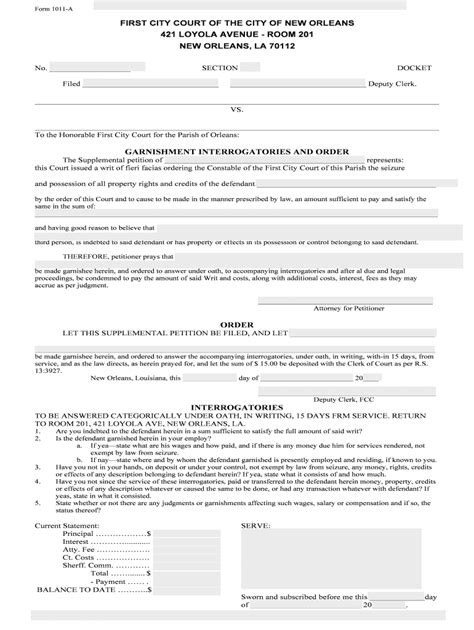 CLERK of CIVIL DISTRICT COURT for the PARISH of ORLEANS Civil Form ...