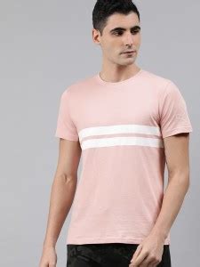 WROGN Striped Men Round Neck Pink T-Shirt - Buy WROGN Striped Men Round ...