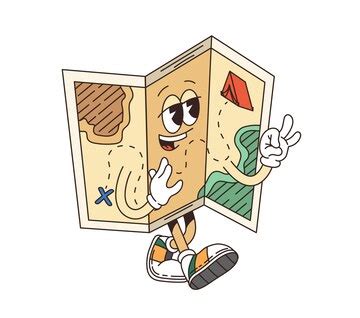 Cartoon map retro groovy travel funny character | Premium Vector