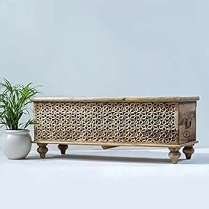 FURNSTREET FURNITURE Mango Wood Carved Coffee Table with Storage Wooden ...