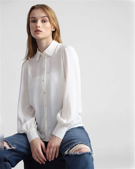 Beige Puff-Sleeves Shirt