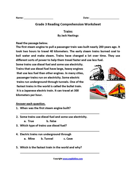 Printable Reading Comprehension Worksheets For 3rd Grade