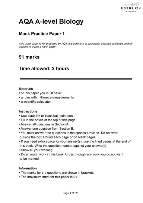 Mock-paper-1-sfp7r1 - practise questions - AQA A-level Biology Mock ...