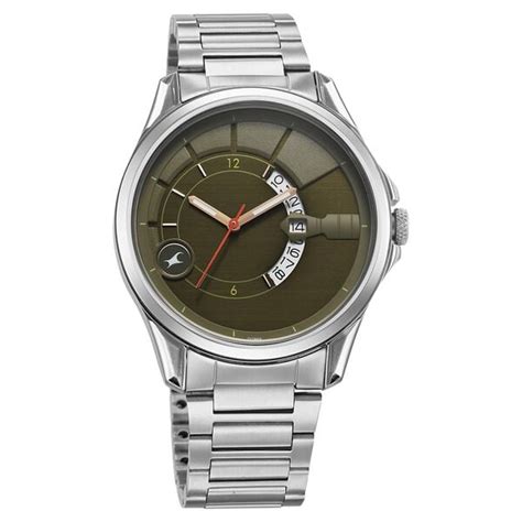 Buy Online Fastrack Groove Quartz Analog with Date Green Dial Silver ...
