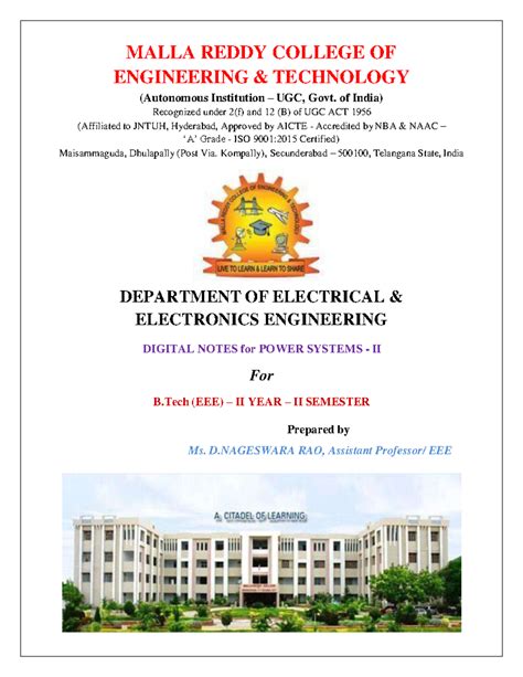 1. Power Systems-II Digital Notes - MALLA REDDY COLLEGE OF ENGINEERING ...