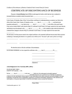 Fillable Online Certificate of Discontinuance of Business Conducted ...