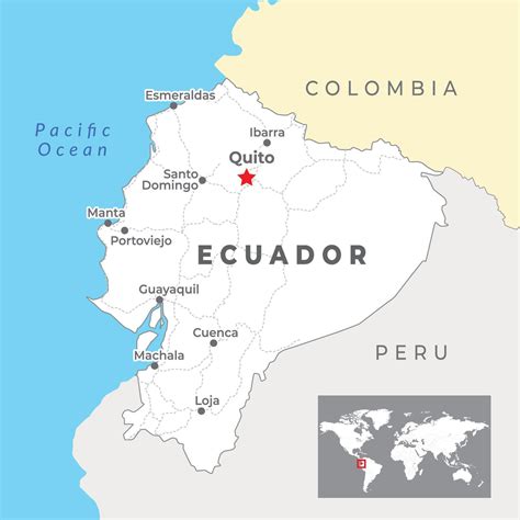 Ecuador map with capital Quito, most important cities and national ...