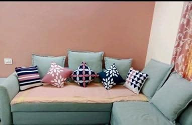 Buy BRICK HOME Geometric Pink and Blue Printed Canvas Cotton Square ...