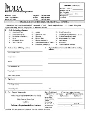 Pesticide Business License Renewal, Form A - Delaware Department ...