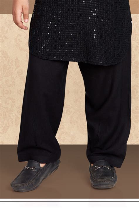 Ministitch Boys All over embroidered pathani kurta and salwar set-Blac