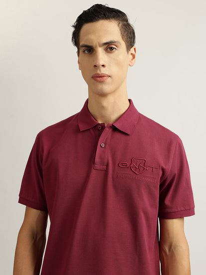 Shop Gant Men Maroon Solid Collared Short Sleeves Polo T-Shirt - GANT India