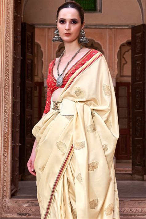 Lagniappe Beige Soft Banarasi Silk Saree With Lissome Blouse Piece ...